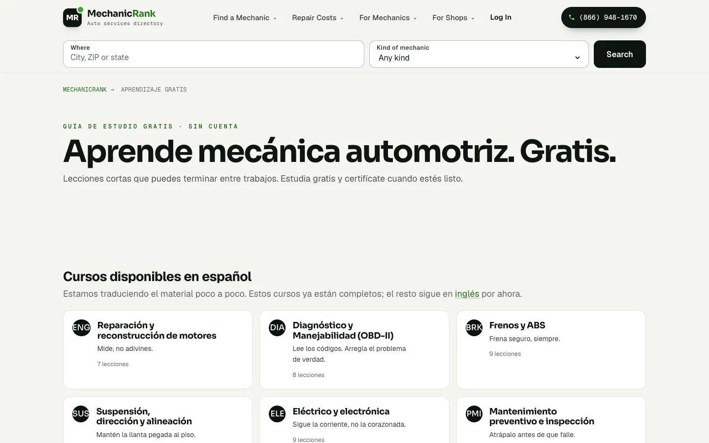 Página de inicio de Aprende Mecánica Automotriz